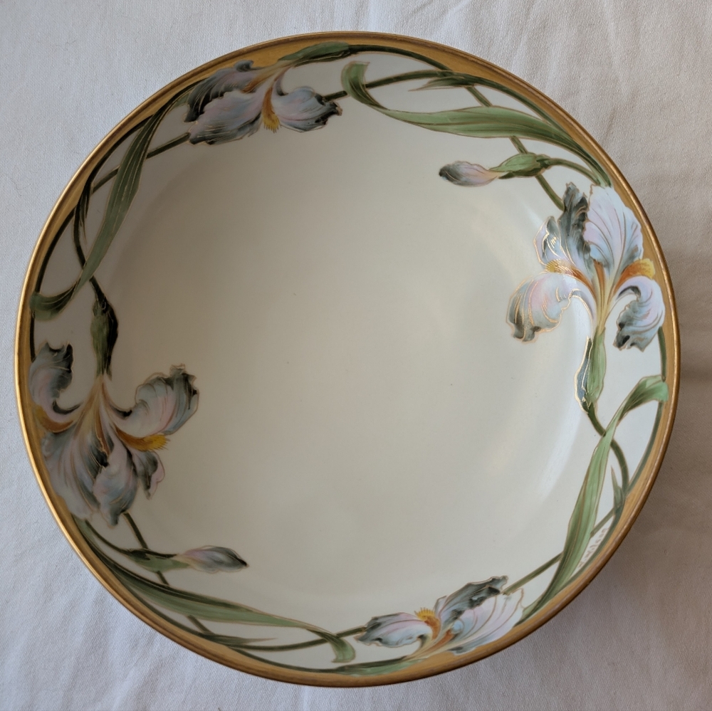 Porcelain Handpainted Floral Gold Detail Footed Bowl Vintage